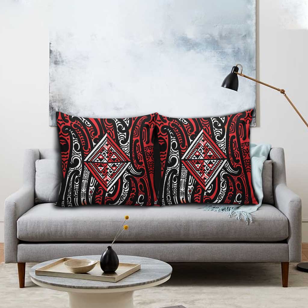New Zealand Maori Taniko Pillow Cover Red Kowhaiwhai Puhoro - Polynesian Pride