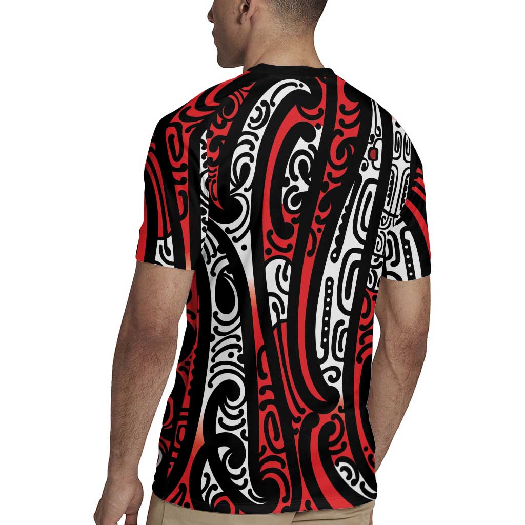 New Zealand Maori Taniko Rugby Jersey Red Kowhaiwhai Puhoro