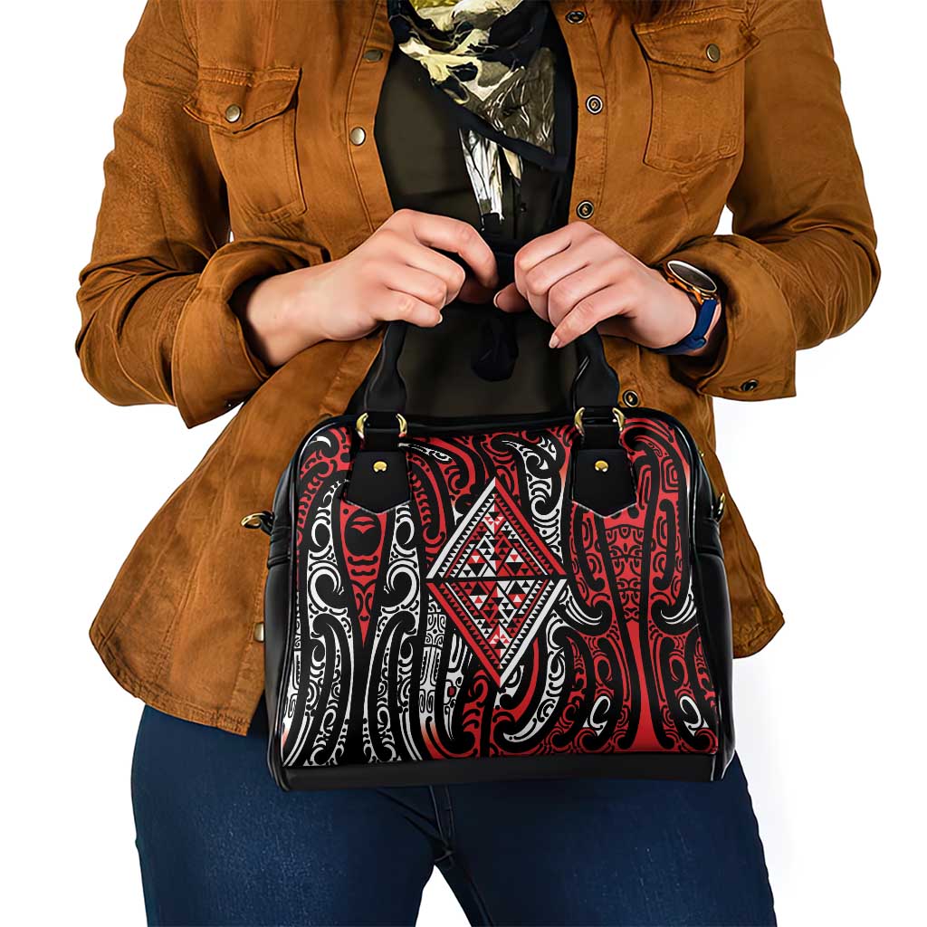 New Zealand Maori Taniko Shoulder Handbag Red Kowhaiwhai Puhoro