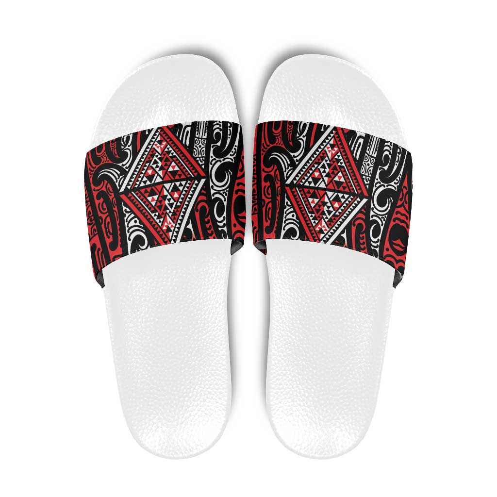 New Zealand Maori Taniko Slide Sandals Red Kowhaiwhai Puhoro - Polynesian Pride