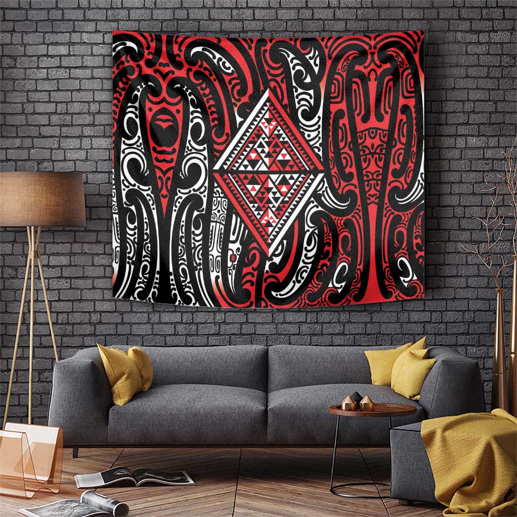 New Zealand Maori Taniko Tapestry Red Kowhaiwhai Puhoro
