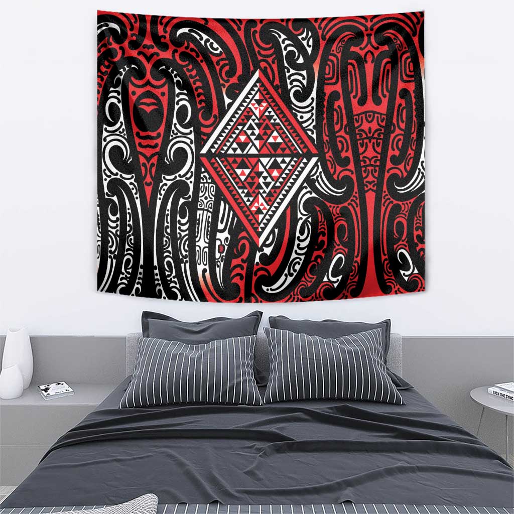 New Zealand Maori Taniko Tapestry Red Kowhaiwhai Puhoro