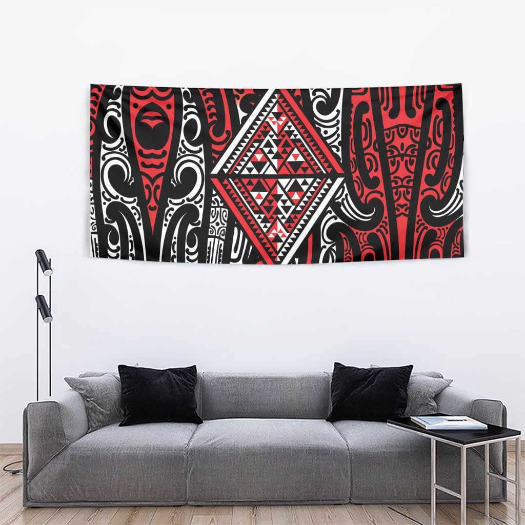 New Zealand Maori Taniko Tapestry Red Kowhaiwhai Puhoro