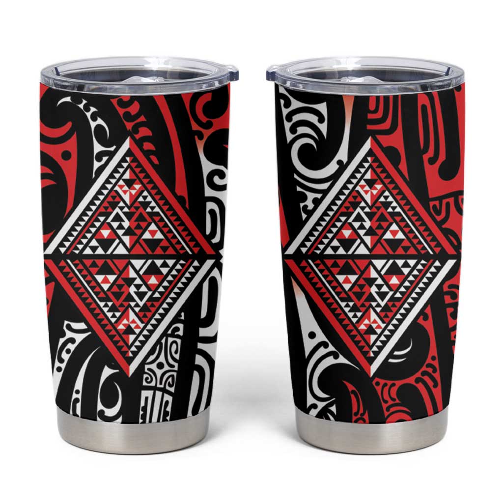 New Zealand Maori Taniko Tumbler Cup Red Kowhaiwhai Puhoro
