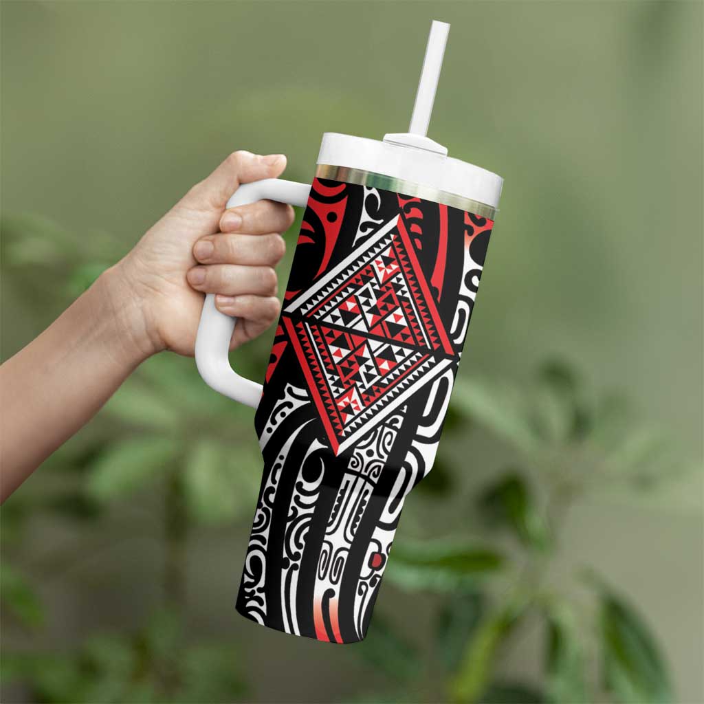 New Zealand Maori Taniko Tumbler With Handle Red Kowhaiwhai Puhoro