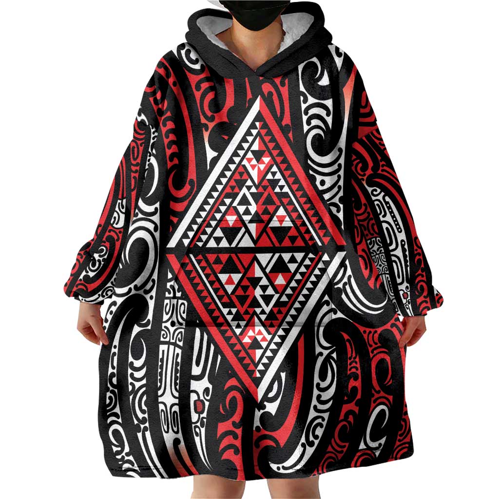 New Zealand Maori Taniko Wearable Blanket Hoodie Red Kowhaiwhai Puhoro LT9 - Polynesian Pride