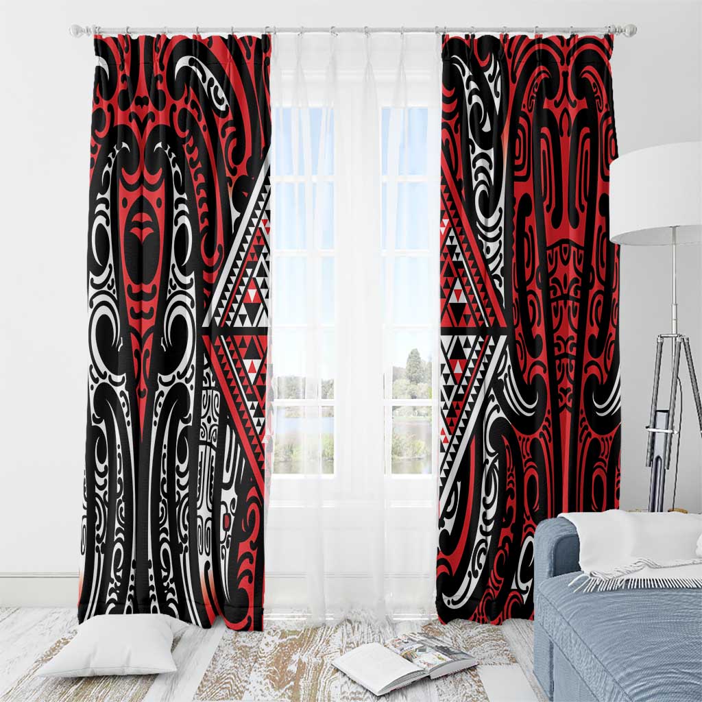 New Zealand Maori Taniko Window Curtain Red Kowhaiwhai Puhoro