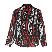 New Zealand Maori Taniko Women Casual Shirt Red Kowhaiwhai Puhoro