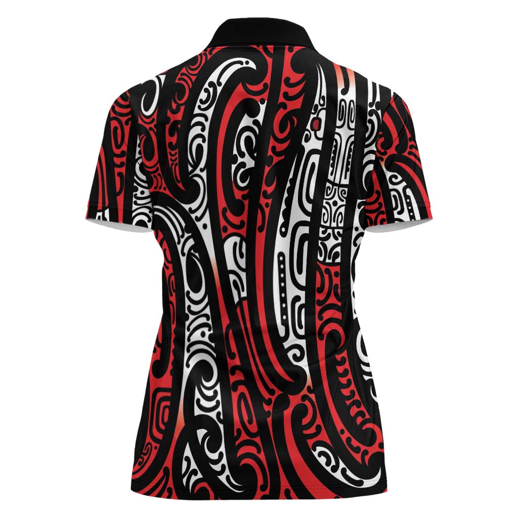 New Zealand Maori Taniko Women Polo Shirt Red Kowhaiwhai Puhoro LT9 - Polynesian Pride