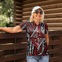 New Zealand Maori Taniko Women Polo Shirt Red Kowhaiwhai Puhoro LT9 - Polynesian Pride