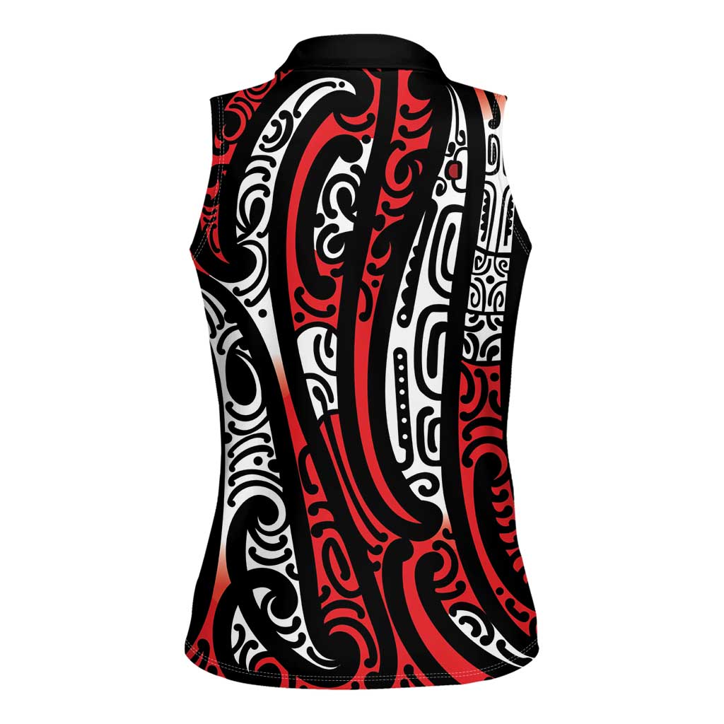 New Zealand Maori Taniko Women Sleeveless Polo Shirt Red Kowhaiwhai Puhoro LT9 - Polynesian Pride