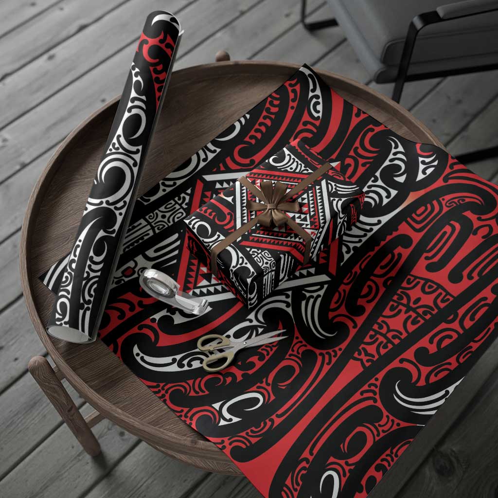 New Zealand Maori Taniko Wrapping Paper Red Kowhaiwhai Puhoro - Polynesian Pride