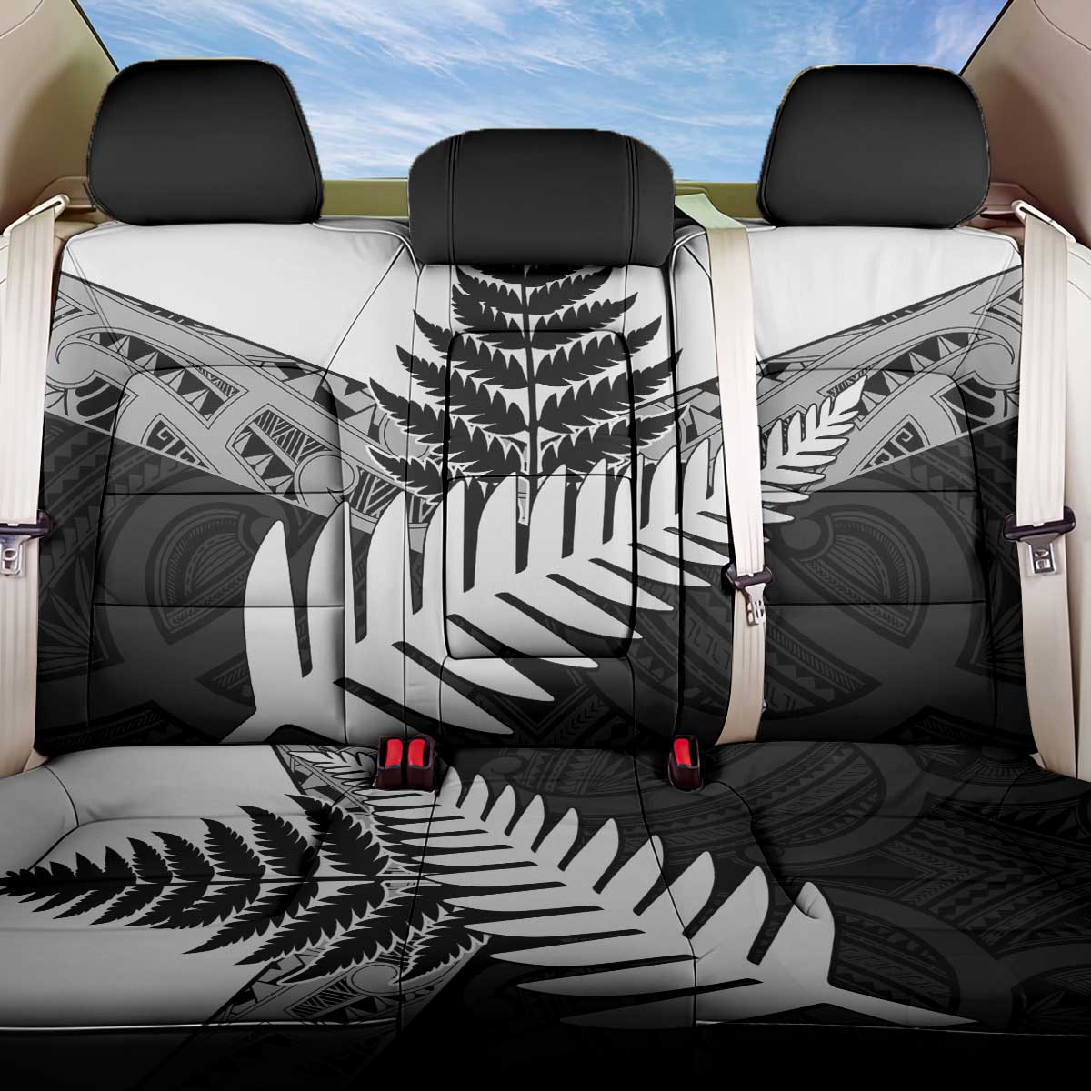 New Zealand Silver Fern Back Car Seat Cover Maori Koru Mixed Taniko Pattern