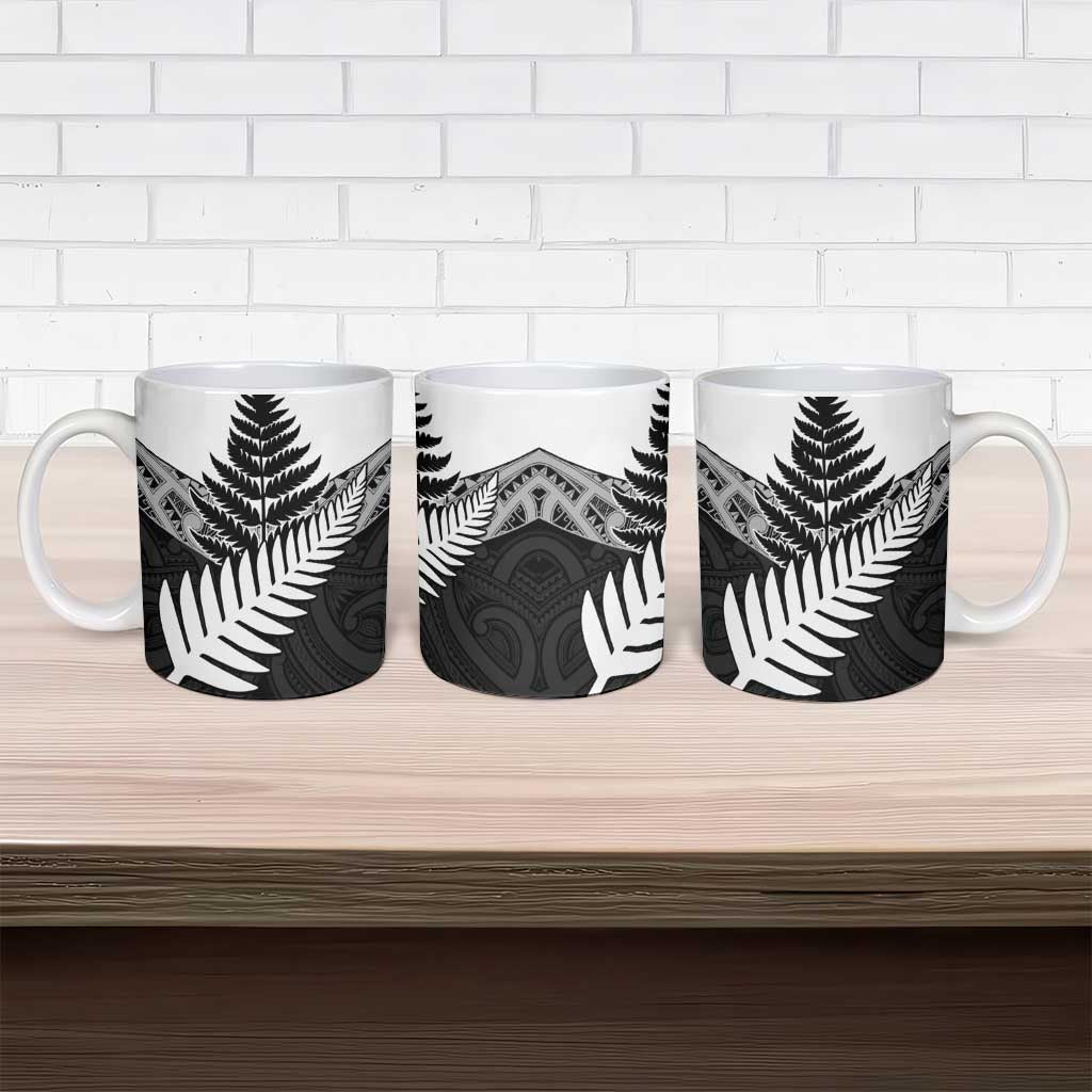 New Zealand Silver Fern Ceramic Mug Maori Koru Mixed Taniko Pattern - Polynesian Pride
