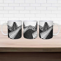 New Zealand Silver Fern Ceramic Mug Maori Koru Mixed Taniko Pattern - Polynesian Pride