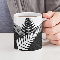 New Zealand Silver Fern Ceramic Mug Maori Koru Mixed Taniko Pattern - Polynesian Pride