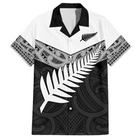 New Zealand Silver Fern Family Matching Off The Shoulder Long Sleeve Dress and Hawaiian Shirt Maori Koru Mixed Taniko Pattern LT9 Dad's Shirt - Short Sleeve White - Polynesian Pride