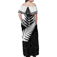 New Zealand Silver Fern Family Matching Off Shoulder Maxi Dress and Hawaiian Shirt Maori Koru Mixed Taniko Pattern LT9 - Polynesian Pride