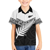 New Zealand Silver Fern Family Matching Off Shoulder Maxi Dress and Hawaiian Shirt Maori Koru Mixed Taniko Pattern LT9 Son's Shirt White - Polynesian Pride