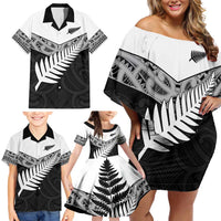 New Zealand Silver Fern Family Matching Off Shoulder Short Dress and Hawaiian Shirt Maori Koru Mixed Taniko Pattern LT9 - Polynesian Pride