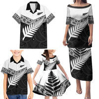 New Zealand Silver Fern Family Matching Puletasi and Hawaiian Shirt Maori Koru Mixed Taniko Pattern LT9 - Polynesian Pride