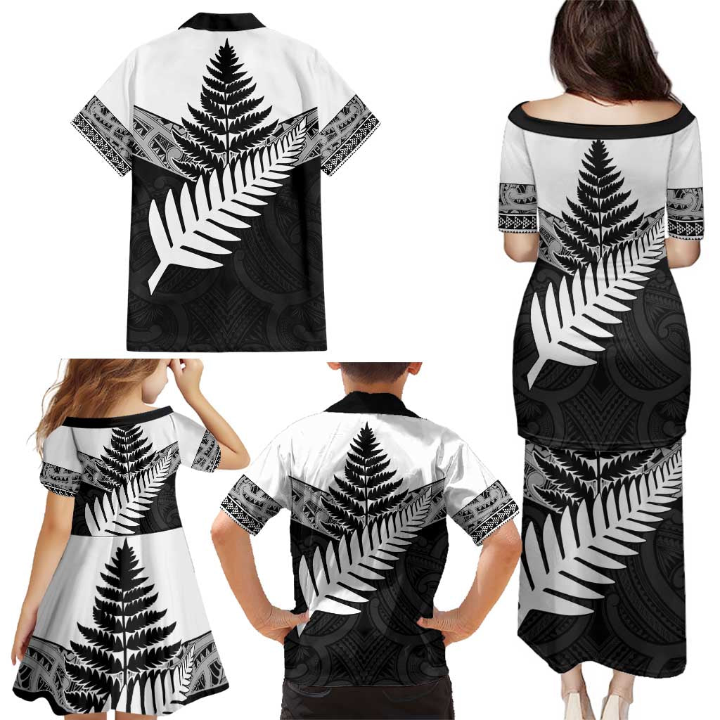 New Zealand Silver Fern Family Matching Puletasi and Hawaiian Shirt Maori Koru Mixed Taniko Pattern LT9 - Polynesian Pride