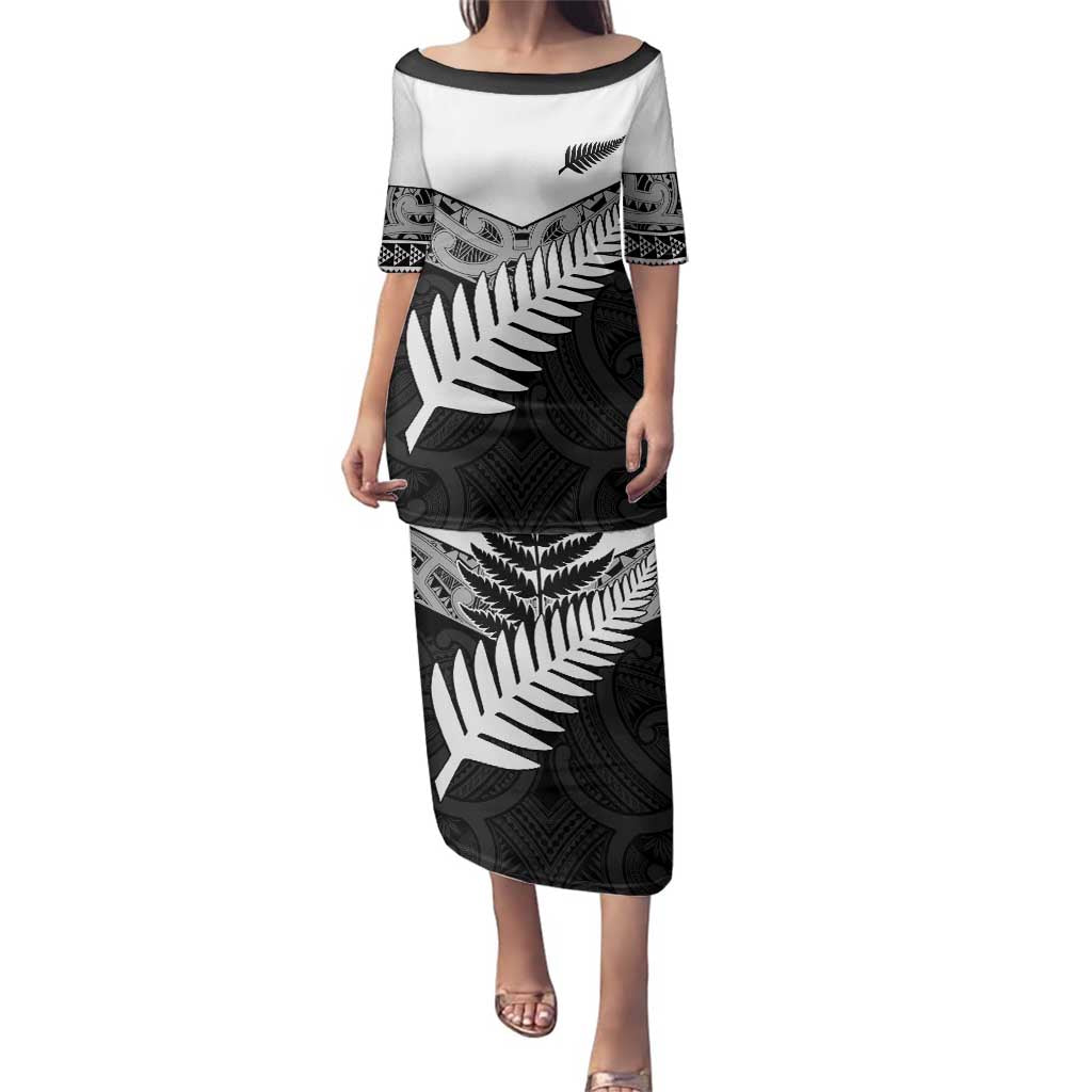 New Zealand Silver Fern Family Matching Puletasi and Hawaiian Shirt Maori Koru Mixed Taniko Pattern LT9 Mom's Dress White - Polynesian Pride