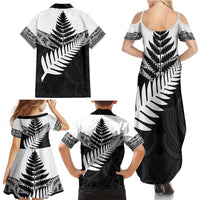 New Zealand Silver Fern Family Matching Summer Maxi Dress and Hawaiian Shirt Maori Koru Mixed Taniko Pattern LT9 - Polynesian Pride