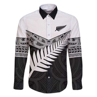 New Zealand Silver Fern Family Matching Summer Maxi Dress and Hawaiian Shirt Maori Koru Mixed Taniko Pattern LT9 Dad's Shirt - Long Sleeve White - Polynesian Pride