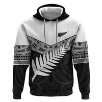 New Zealand Silver Fern Hoodie Maori Koru Mixed Taniko Pattern