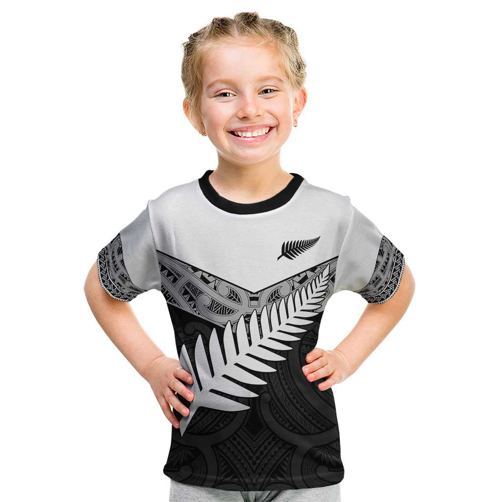 New Zealand Silver Fern Kid T Shirt Maori Koru Mixed Taniko Pattern LT9 White - Polynesian Pride