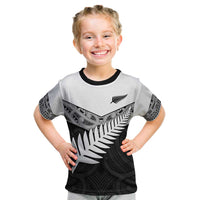 New Zealand Silver Fern Kid T Shirt Maori Koru Mixed Taniko Pattern LT9 White - Polynesian Pride