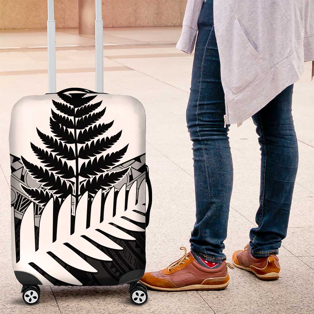 New Zealand Silver Fern Luggage Cover Maori Koru Mixed Taniko Pattern
