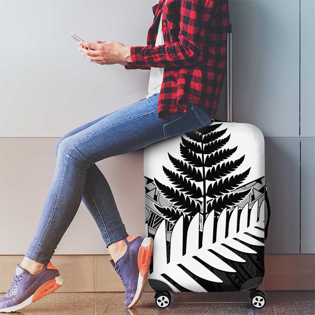 New Zealand Silver Fern Luggage Cover Maori Koru Mixed Taniko Pattern