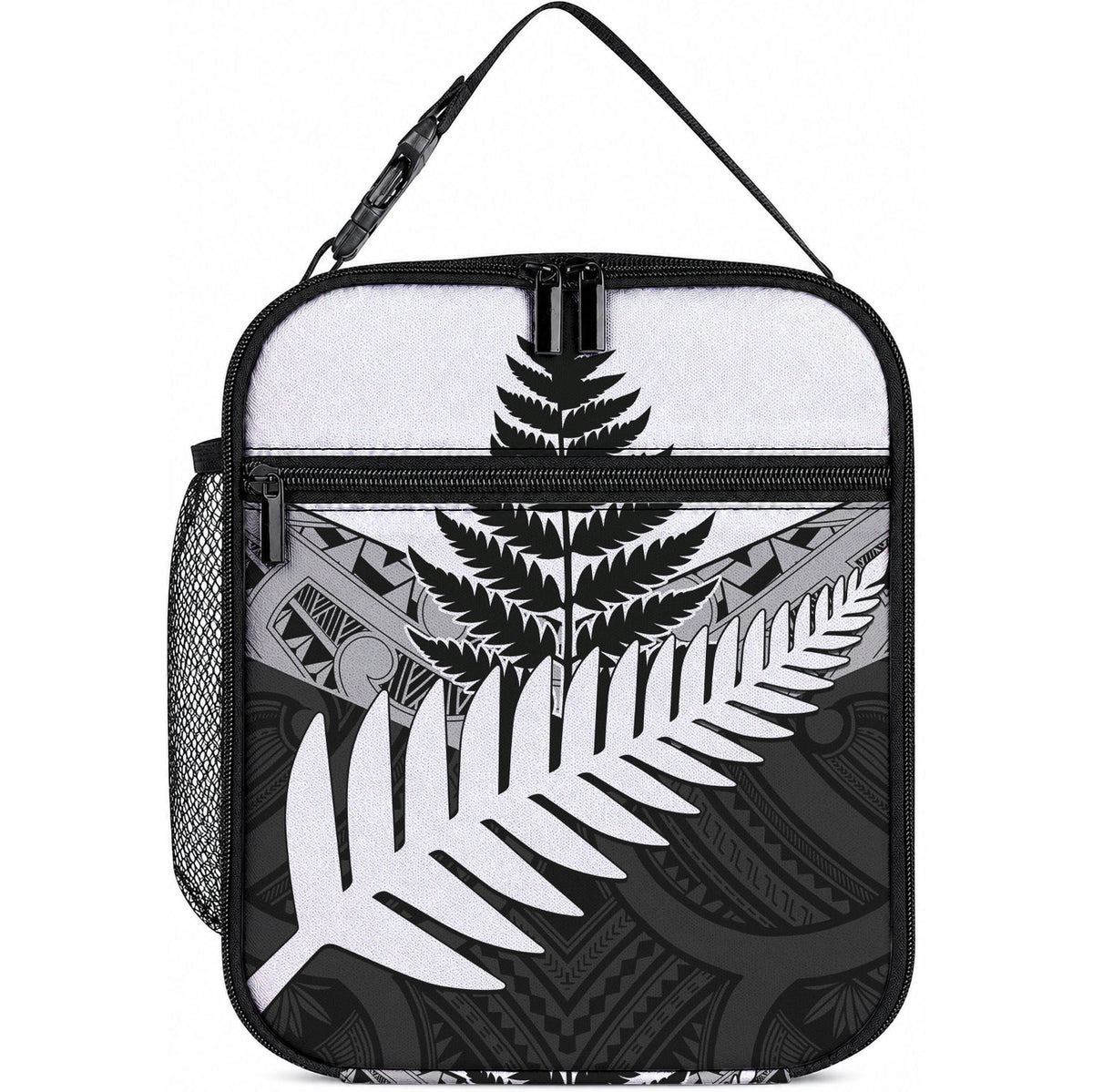 New Zealand Silver Fern Lunch Bag Maori Koru Mixed Taniko Pattern LT9 10.2 × 8.3 × 4.3 inch White - Polynesian Pride
