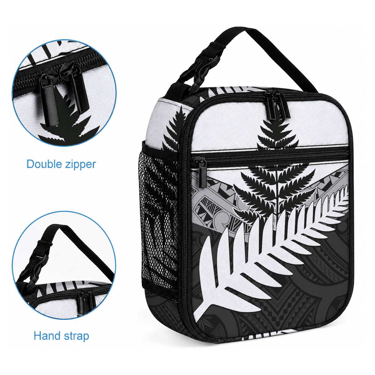New Zealand Silver Fern Lunch Bag Maori Koru Mixed Taniko Pattern LT9 - Polynesian Pride