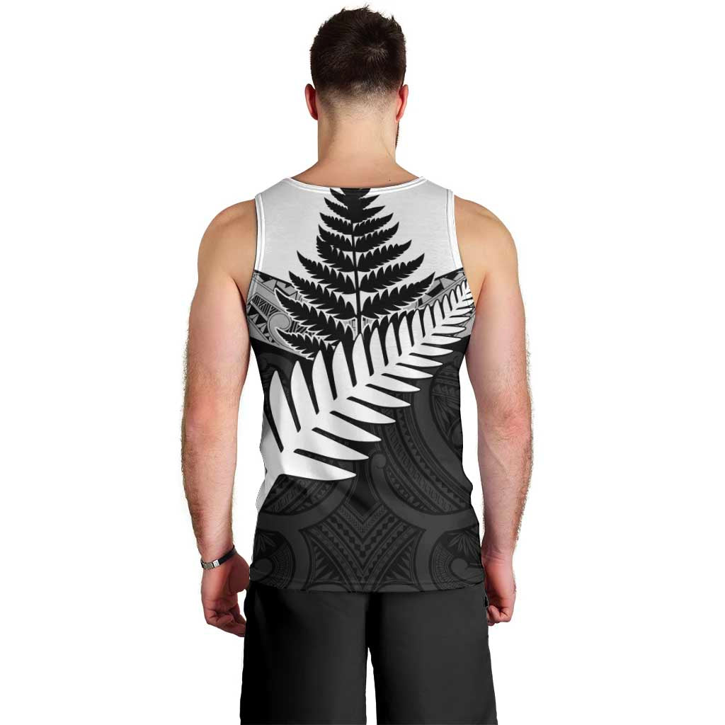 New Zealand Silver Fern Men Tank Top Maori Koru Mixed Taniko Pattern