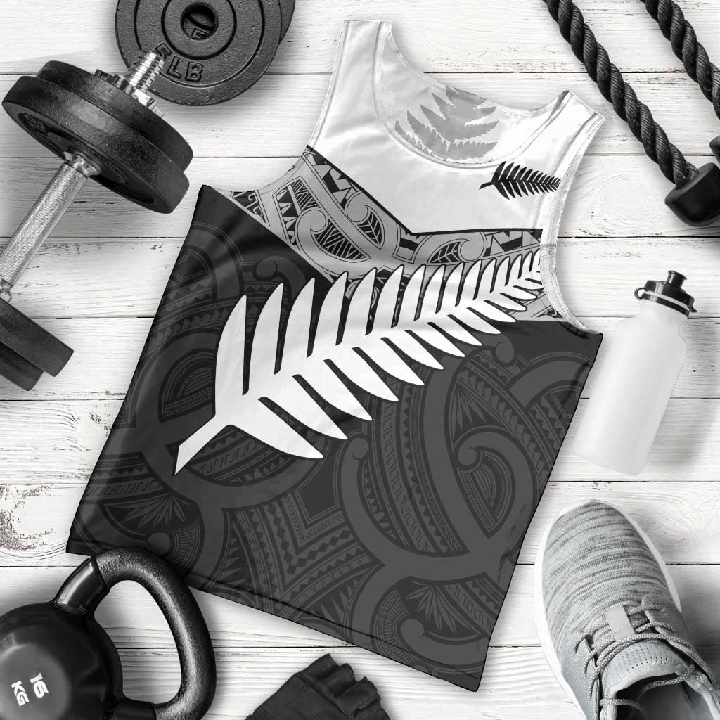 New Zealand Silver Fern Men Tank Top Maori Koru Mixed Taniko Pattern