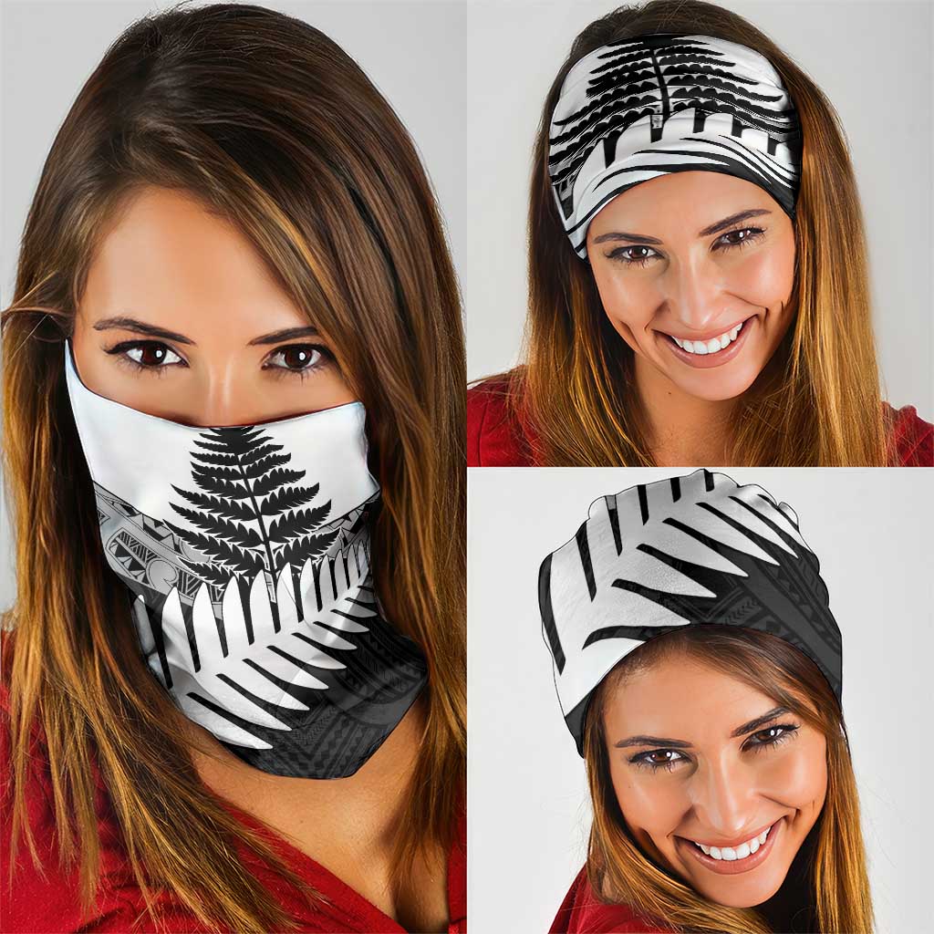 New Zealand Silver Fern Neck Gaiter Maori Koru Mixed Taniko Pattern - Polynesian Pride
