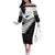 New Zealand Silver Fern Off The Shoulder Long Sleeve Dress Maori Koru Mixed Taniko Pattern