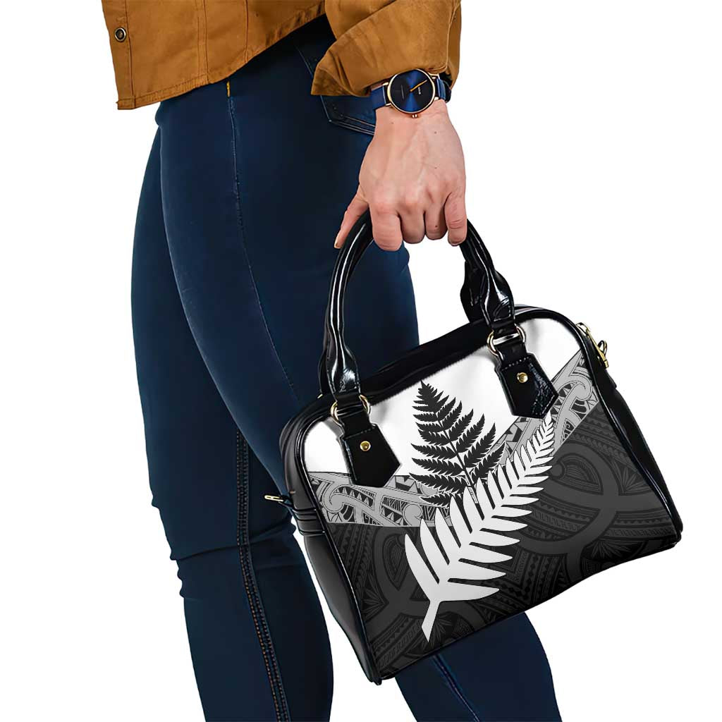 New Zealand Silver Fern Shoulder Handbag Maori Koru Mixed Taniko Pattern
