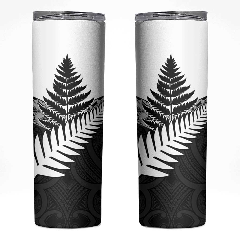New Zealand Silver Fern Skinny Tumbler Maori Koru Mixed Taniko Pattern