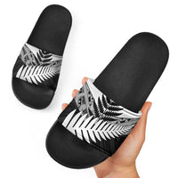 New Zealand Silver Fern Slide Sandals Maori Koru Mixed Taniko Pattern - Polynesian Pride