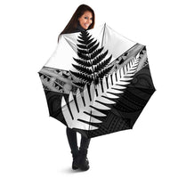 New Zealand Silver Fern Umbrella Maori Koru Mixed Taniko Pattern - Polynesian Pride