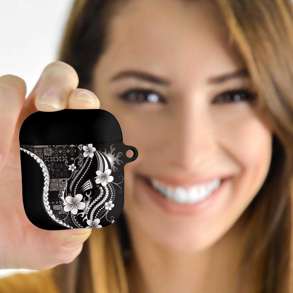 Samoa Siapo Tribal Pattern AirPods Case Black Polynesian Plumeria Tapa Motif