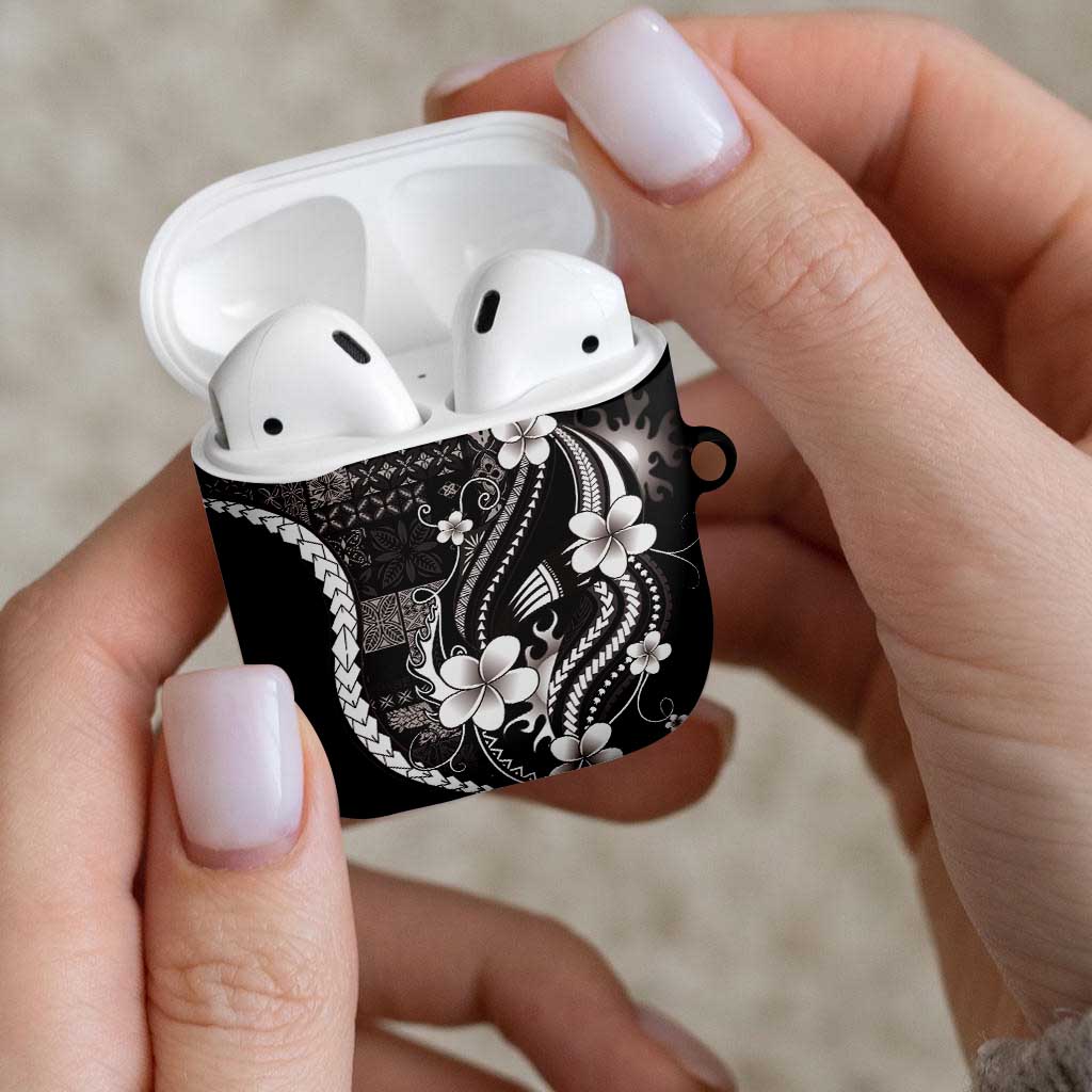 Samoa Siapo Tribal Pattern AirPods Case Black Polynesian Plumeria Tapa Motif