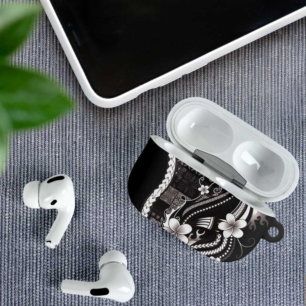 Samoa Siapo Tribal Pattern AirPods Case Black Polynesian Plumeria Tapa Motif