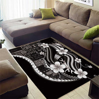 Samoa Siapo Tribal Pattern Area Rug Black Polynesian Plumeria Tapa Motif