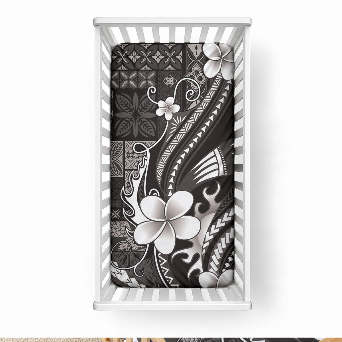 Samoa Siapo Tribal Pattern Baby Bed Cover Black Polynesian Plumeria Tapa Motif LT9 28 × 52 in Blue - Polynesian Pride