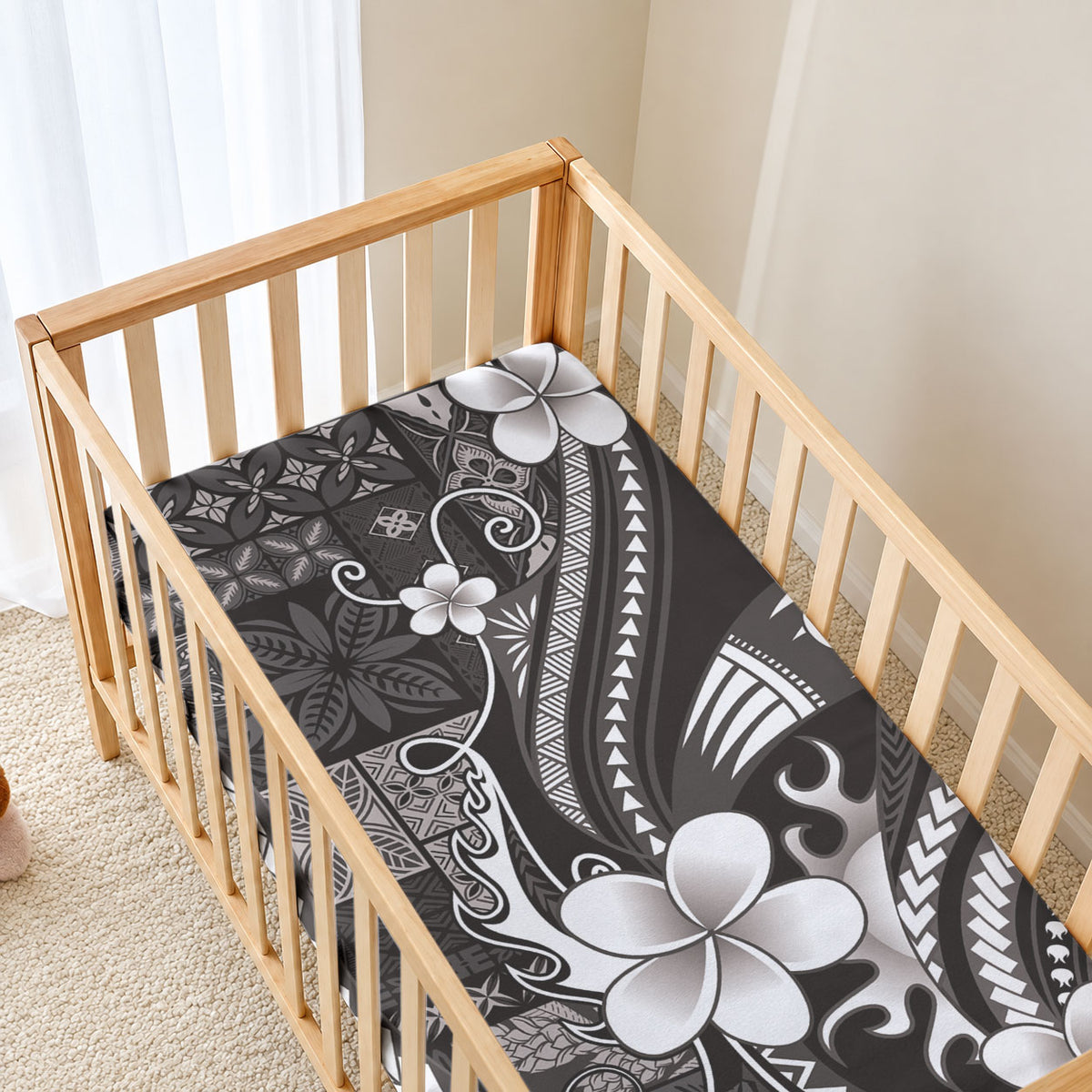 Samoa Siapo Tribal Pattern Baby Bed Cover Black Polynesian Plumeria Tapa Motif LT9 - Polynesian Pride